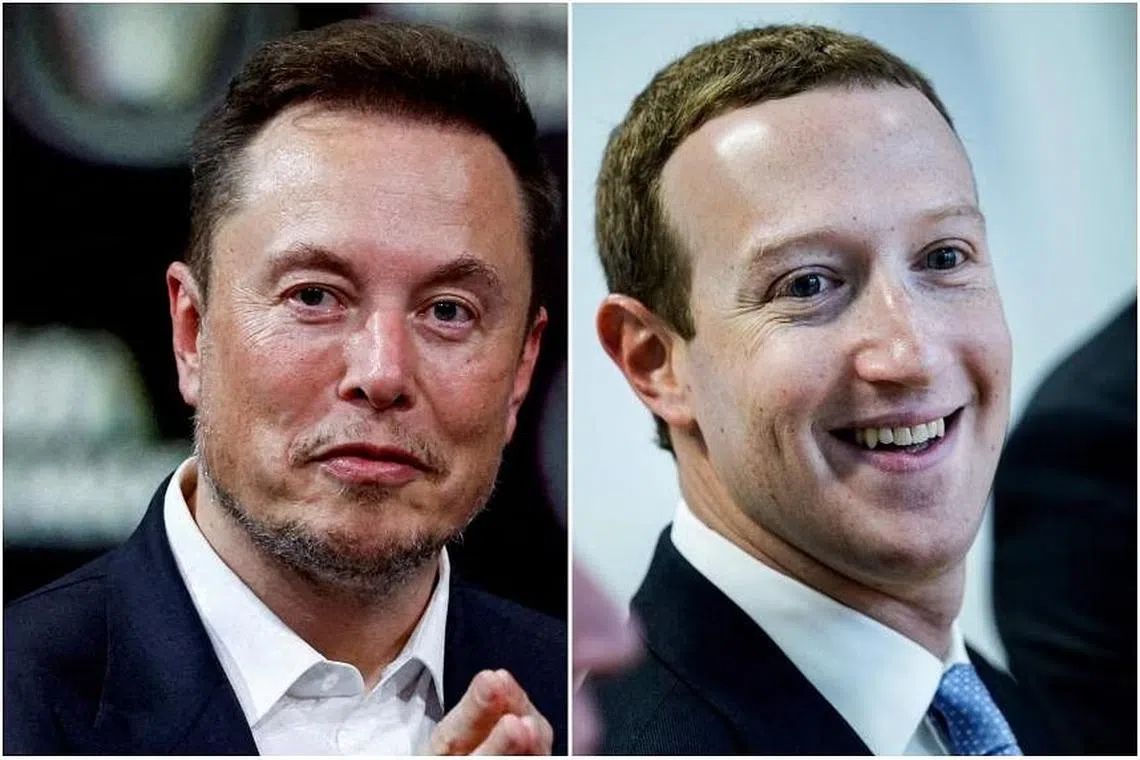 Billionaires Elon Musk (left) and Mark Zuckerberg became direct competitors after Mr Zuckerberg’s Meta launched its Twitter-like Threads platform in early July.