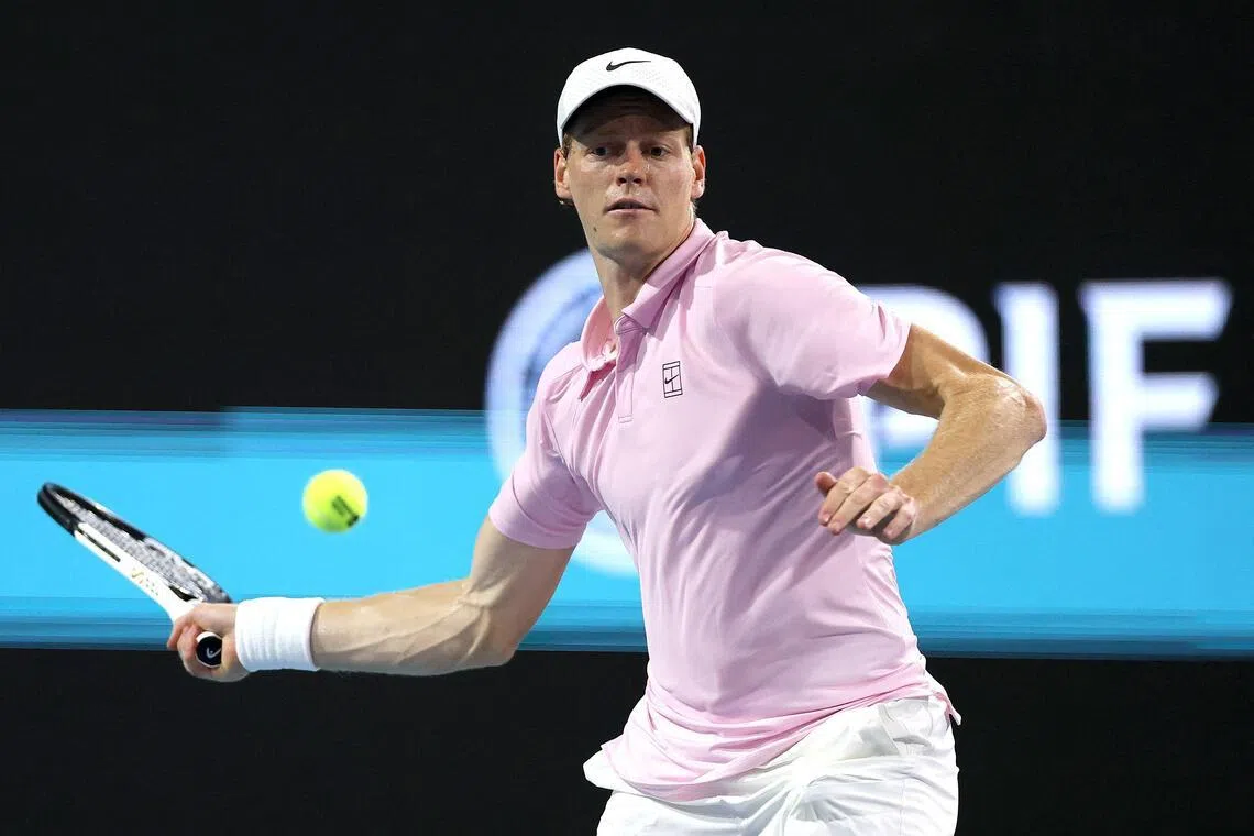 Jannik Sinner returns a shot to Alexander Zverev during their Miami Open semi-final.