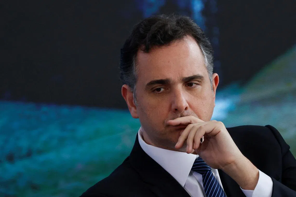 FILE PHOTO: Brazil's Senate President Rodrigo Pacheco attends the inauguration ceremony of Brazil's new Justice Minister Ricardo Lewandowski at Planalto Palace in Brasilia, Brazil, February 1, 2024. REUTERS/Adriano Machado/File Photo