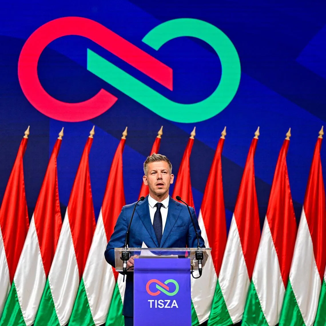 Peter Magyar, leader of the opposition Tisza Party, speaks during a press conference a day after the parliamentary election, in which Hungarian Prime Minister Viktor Orban conceded defeat, Budapest, Hungary, April 13, 2026.