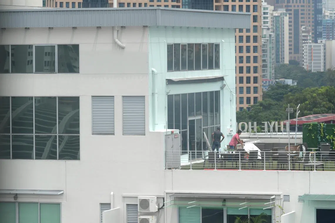 Demolition work being conducted on the illicitly built floor at The Alexcier in March 2019.