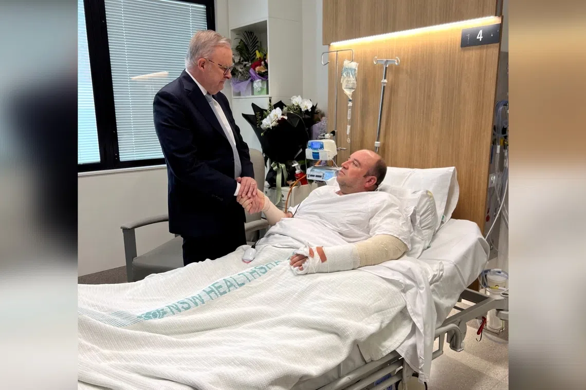 Australia's Prime Minister Anthony Albanese visits Mr Ahmed al Ahmed, the bystander who charged at one of the gunmen and seized his rifle during the deadly shooting at Bondi Beach.