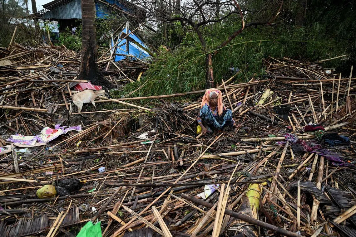 The cyclone made landfall along the coast of Myanmar’s Rakhine state on Sunday afternoon, flattening villages in its wake. 