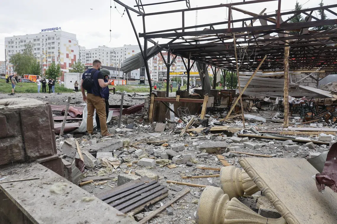 At least 10 people were wounded on May 22, in a Russian glide bomb attack on a cafe in Ukraine's Kharkiv.