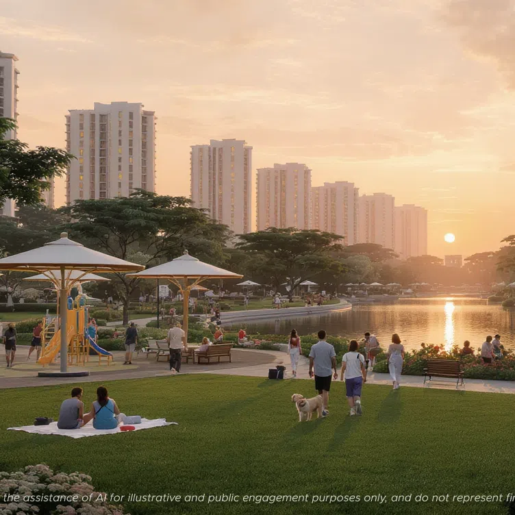 An artificial intelligence-generated image of the future housing estate at the Singapore Racecourse in Kranji.