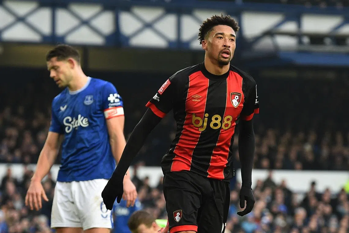 FILE PHOTO: Soccer Football - FA Cup - Fourth Round - Everton v AFC Bournemouth - Goodison Park, Liverpool, Britain - February 8, 2025 AFC Bournemouth's Daniel Jebbison celebrates scoring their second goal REUTERS/Peter Powell/File Photo