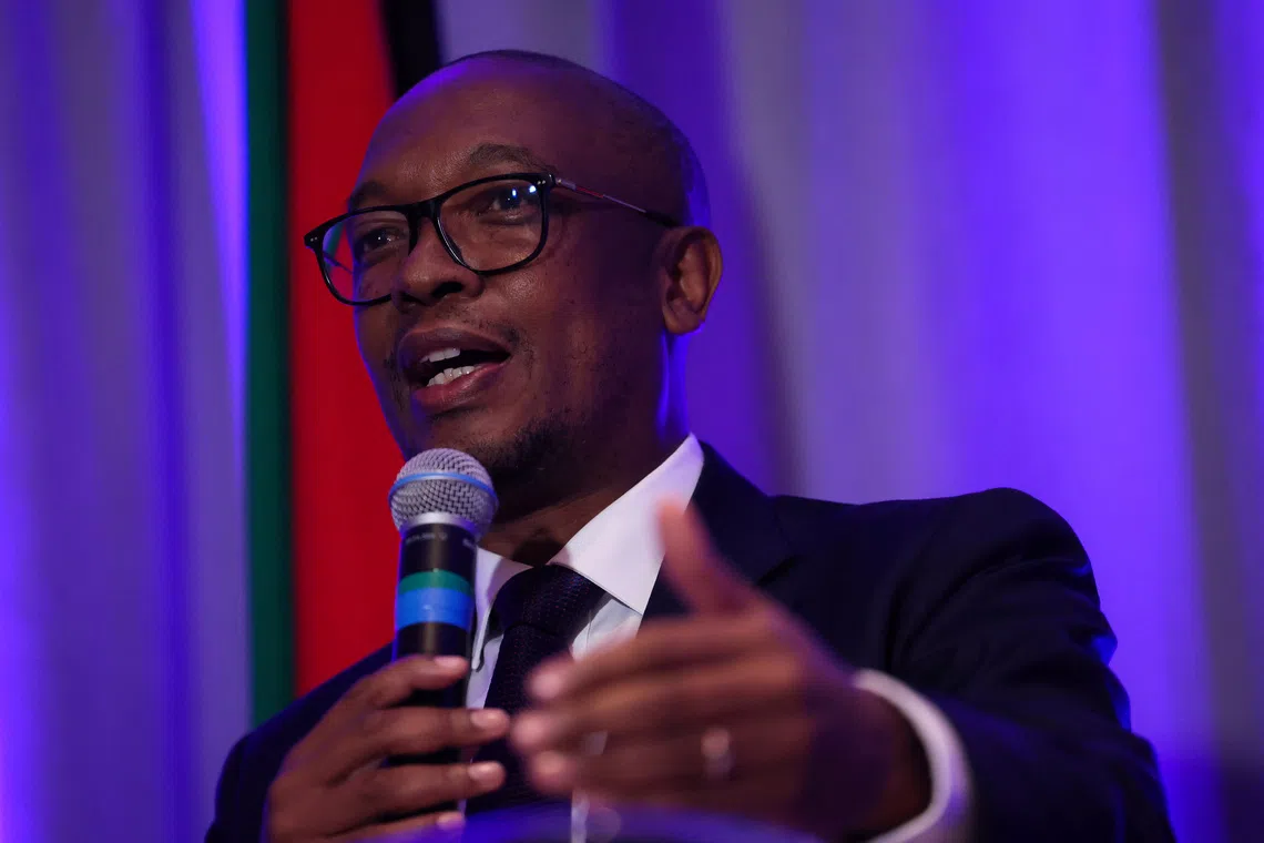 FILE PHOTO: South African Minister of Trade, Industry and Competition, Parks Tau, speaks during a press conference, in Washington, D.C., U.S., May 21, 2025. REUTERS/Leah Millis/File Photo
