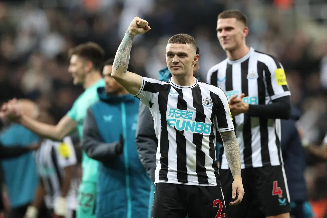 Soccer Football - Carabao Cup Third Round - Newcastle United v Crystal Palace - St James' Park, Newcastle, Britain - November 9, 2022
Newcastle United's Kieran Trippier celebrates after winning the penalty shootout REUTERS/Scott Heppell EDITORIAL USE ONLY. No use with unauthorized audio, video, data, fixture lists, club/league logos or 'live' services. Online in-match use limited to 75 images, no video emulation. No use in betting, games or single club	/league/player publications.  Please contact your account representative for further details.