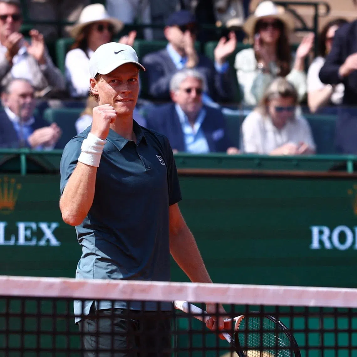 Tennis - ATP Masters 1000 - Monte Carlo Masters - Monte Carlo Country Club, Roquebrune-Cap-Martin, France - April 11, 2026 Italy's Jannik Sinner celebrates after winning his semi final match against Germany's Alexander Zverev REUTERS/Manon Cruz