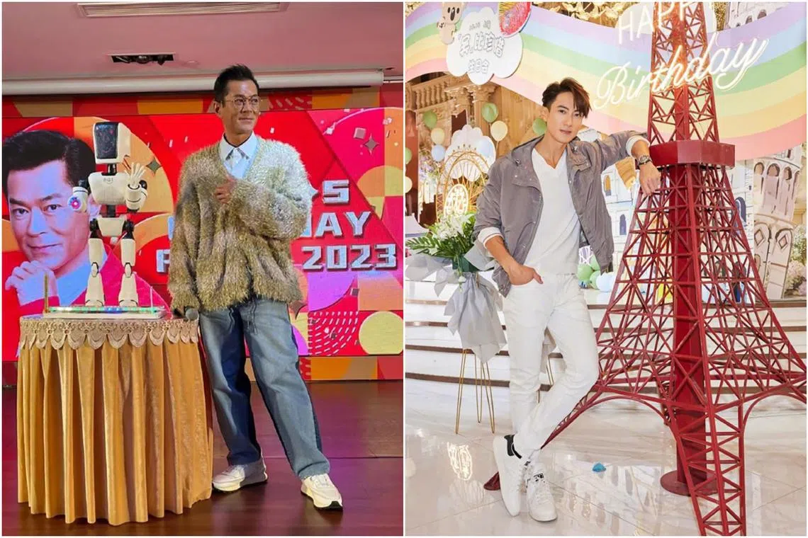 Louis Koo (left) hosted an early birthday celebration in Sha Tin, Hong Kong, while Wu Chun hosted his birthday celebration at a hotel in Shanghai.