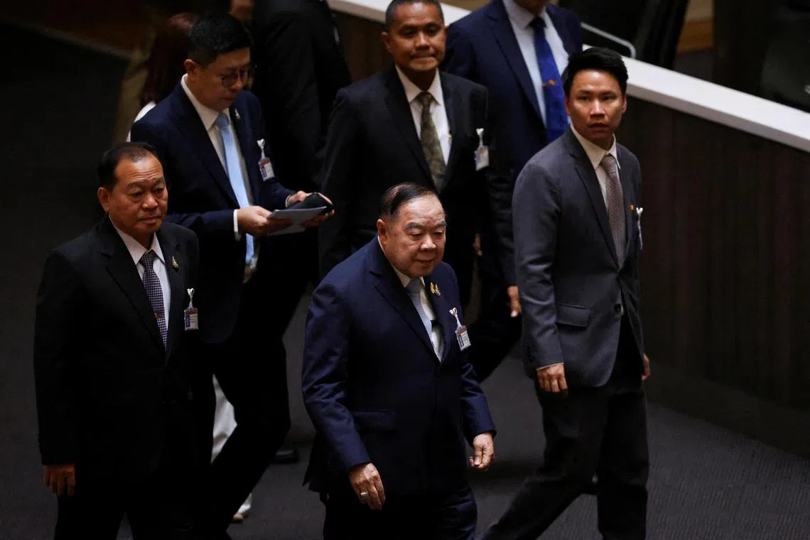 Mr Prawit Wongsuwon, leader of the army-backed Palang Pracharat Party, failed to show up for a parliamentary vote to approve new PM Paetongtarn Shinawatra..