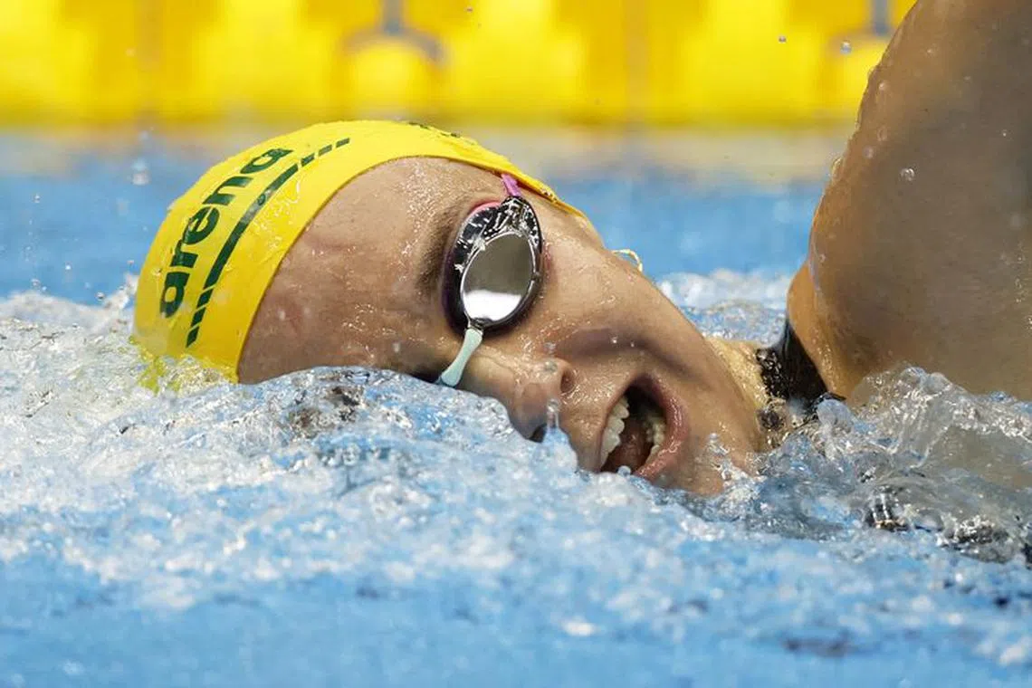 FILE PHOTO: Fukuoka 2023 World Aquatics Championships - Swimming - Marine Messe Fukuoka Hall A, Fukuoka, Japan - July 29, 2023 Australia's Ariarne Titmus in action during the women's 800m freestyle final REUTERS/Issei Kato/File Photo