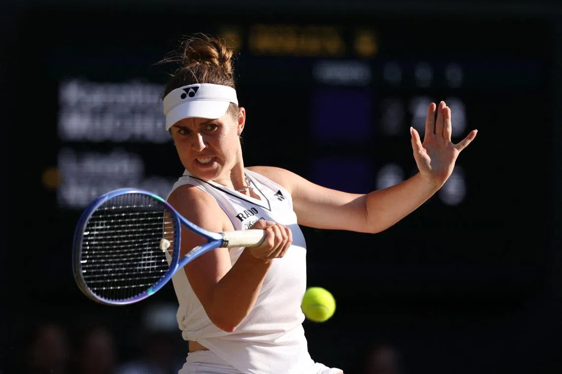 Tennis - Wimbledon - All England Lawn Tennis and Croquet Club, London, Britain - July 11, 2026 Czech Republic's Linda Noskova in action during her final match against Czech Republic's Karolina Muchova REUTERS/Marko Djurica