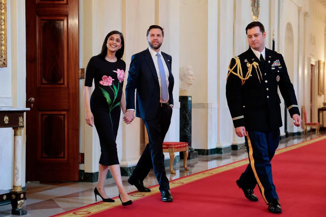 US Vice President J.D. Vance (centre) and second lady Usha Vance on May 6. The pair welcomed their fourth child, a boy, on July 19.
