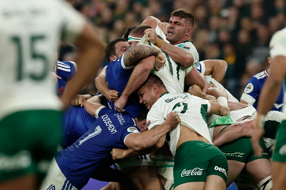 Rugby Union - Autumn Internationals - France v South Africa - Stade de France, Saint-Denis, France - November 8, 2025 South Africa's Malcolm Marx in action REUTERS/Benoit Tessier