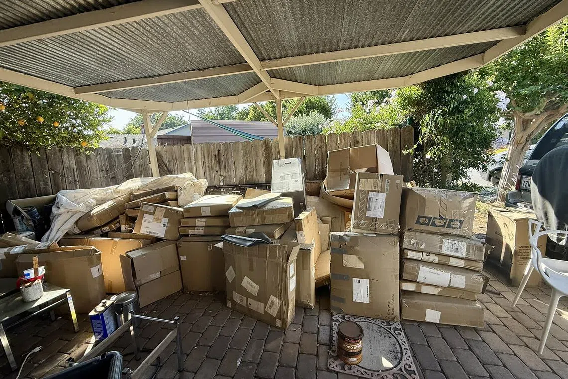 Boxes outside Karen Holton's house in San Jose, California.