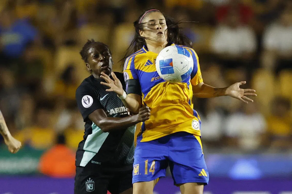 Soccer Football - CONCACAF W Champions Cup - Final - Tigres UANL v Gotham FC - Estadio Universitario, Monterrey, Mexico - May 24, 2025 Gotham FC's Mandy Freeman in action with Tigres UANL's Lizbeth Ovalle REUTERS/Daniel Becerril/File Photo