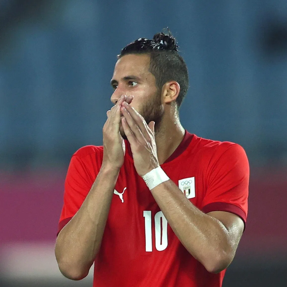 Tokyo 2020 Olympics - Soccer Football - Men - Group C - Australia v Egypt - Miyagi Stadium, Miyagi, Japan - July 28, 2021. Ramadan Sobhi of Egypt reacts REUTERS/Amr Abdallah Dalsh