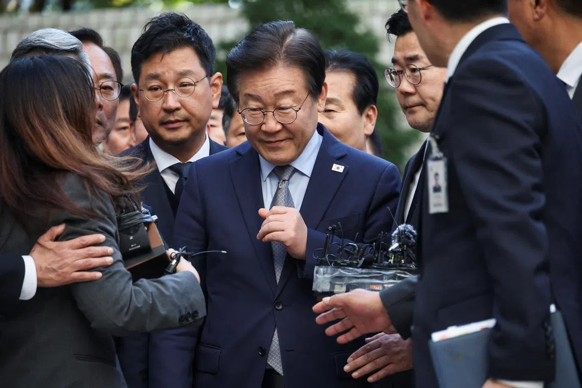 South Korea's main opposition Democratic Party leader Lee Jae-myung arrives at a court in Seoul, South Korea, November 15, 2024. REUTERS/Kim Hong-ji