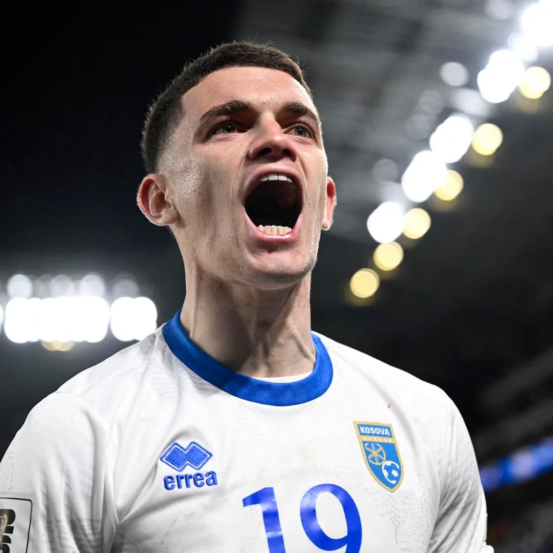 Soccer Football - FIFA World Cup - UEFA Qualifiers - Semi Final - Slovakia v Kosovo - National Football Stadium, Bratislava, Slovakia - March 26, 2026 Kosovo's Fisnik Asllani celebrates scoring their second goal REUTERS/Radovan Stoklasa