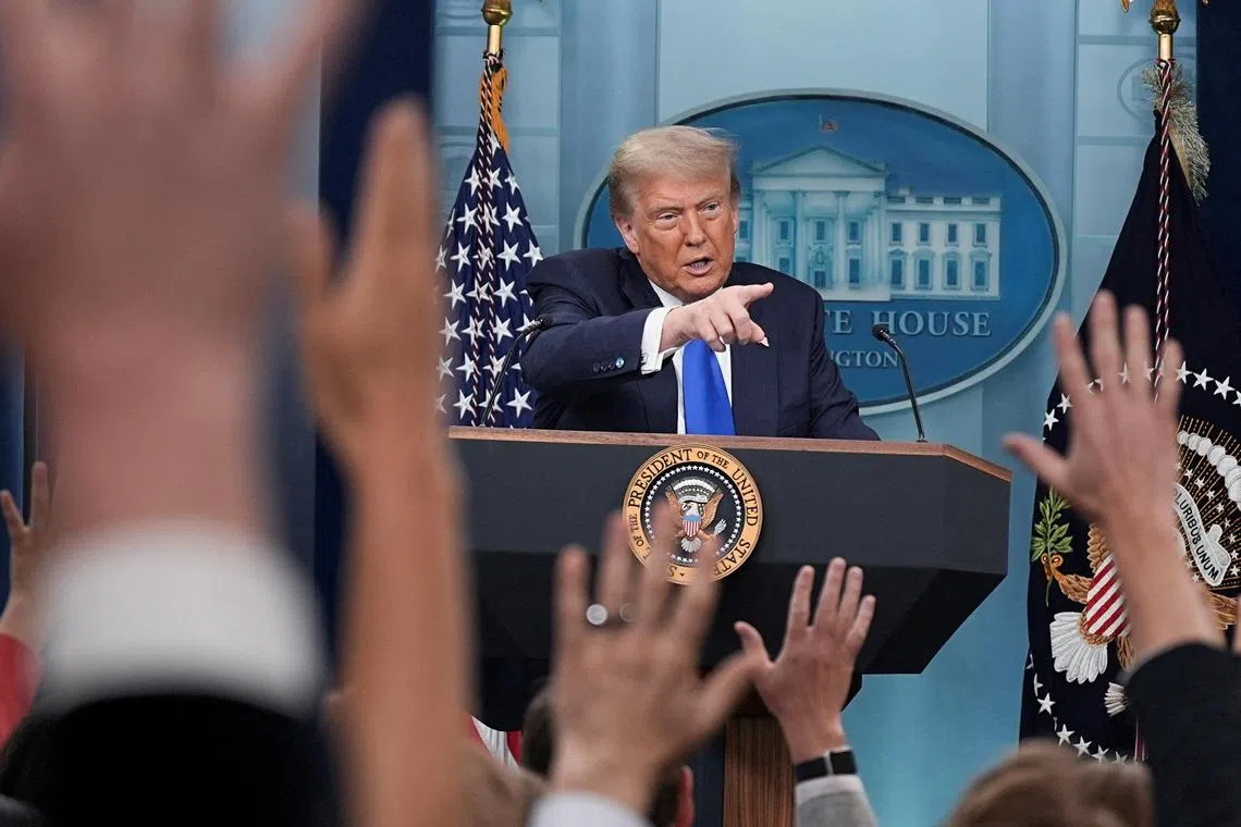 US President Donald Trump speaking to the media at the White House on June 27.