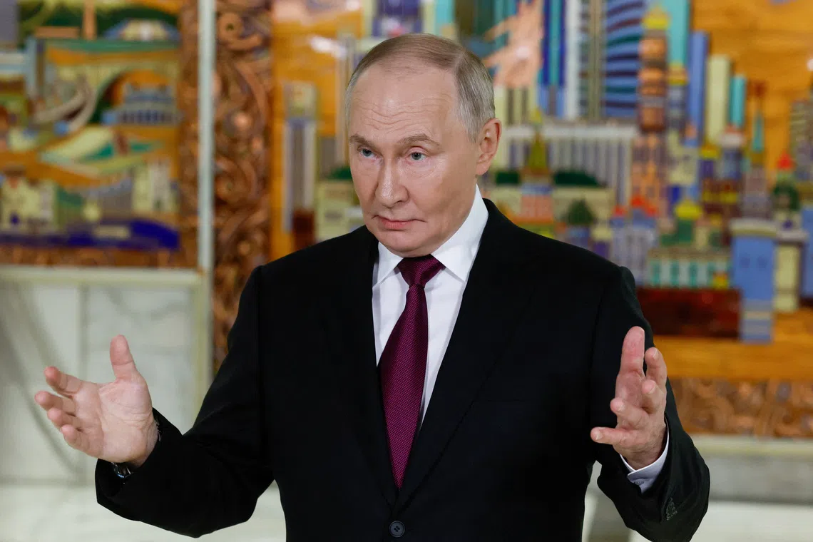 Russian President Vladimir Putin speaks with journalists as he attends the VTB Investment Forum \"Russia Calling!\" in Moscow, Russia, December 2, 2025. Sergei Ilnitsky/Pool via REUTERS