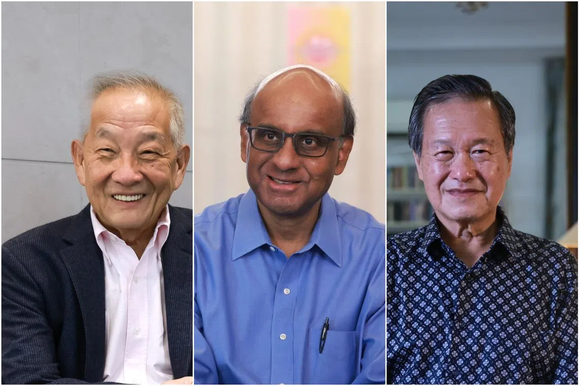 (From left) Former GIC investment chief Ng Kok Song, former senior minister Tharman Shanmugaratnam and former NTUC Income chief Tan Kin Lian qualified to contest the presidential election.