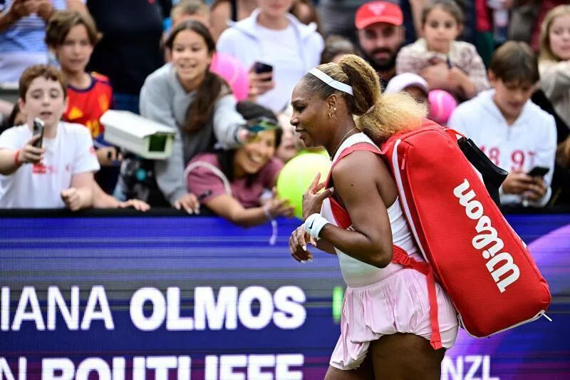 US tennis player Serena Williams leaves after losing with Czech Republic's Karolina Muchova against New Zealand's Erin Routliffe and Mexico's Giuliana Olmos in the Berlin Open doubles on June 16.