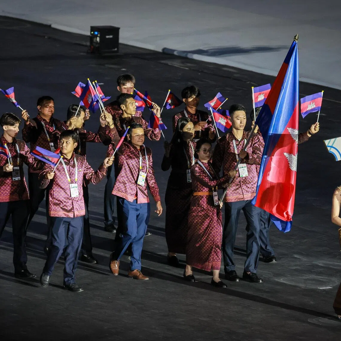 The Cambodian delegation at the opening ceremony of the SEA Games at Bangkok’s Rajamangala National Stadium on Dec. 9.