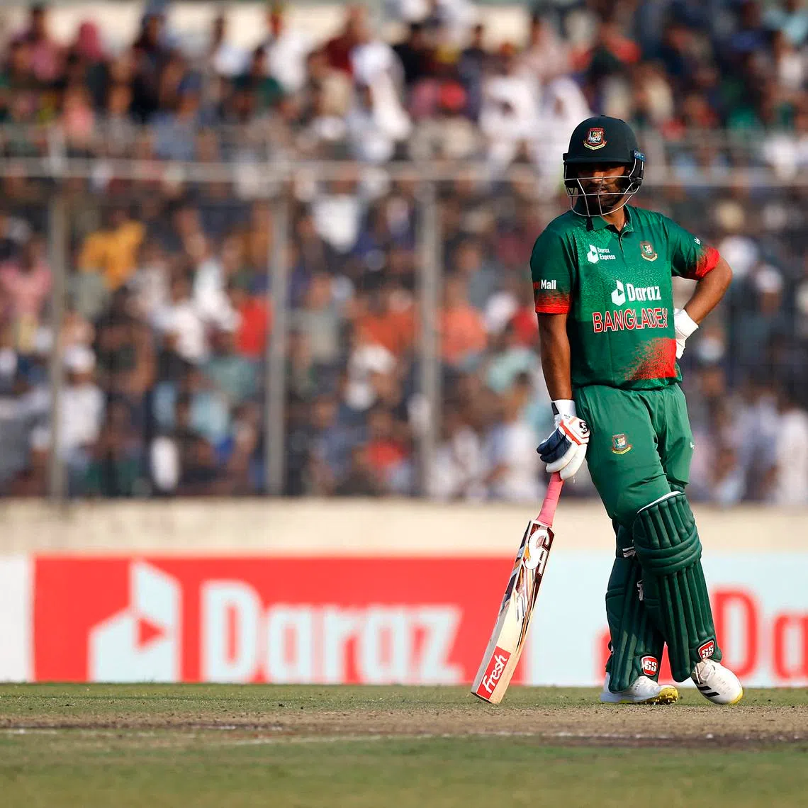 Cricket - Second ODI - Bangladesh v England - Sher-e-Bangla National Cricket Stadium, Dhaka, Bangladesh - March 3, 2023 Bangladesh's Tamim Iqbal reacts after the dismissal of Mushfiqur Rahman REUTERS/Adnan Abidi