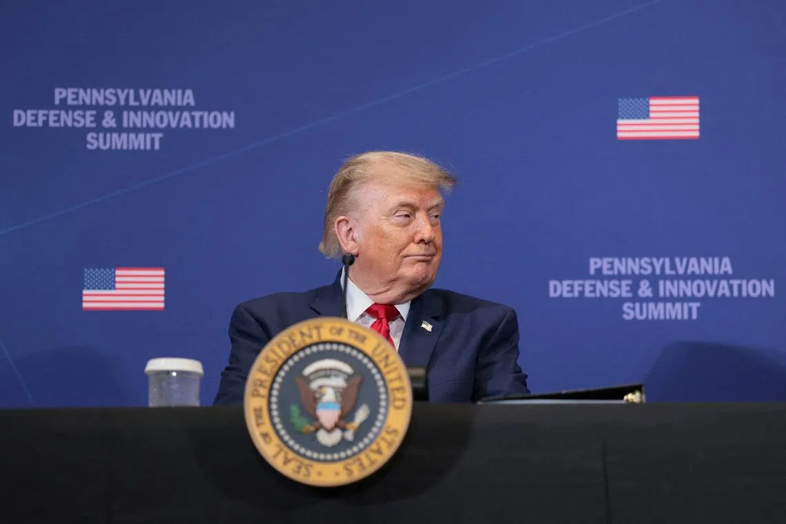 U.S. President Donald Trump looks on at the Pennsylvania Defense and Innovation Summit at the United States Army War College in Carlisle, Pennsylvania, U.S., July 15, 2026. REUTERS/Kylie Cooper