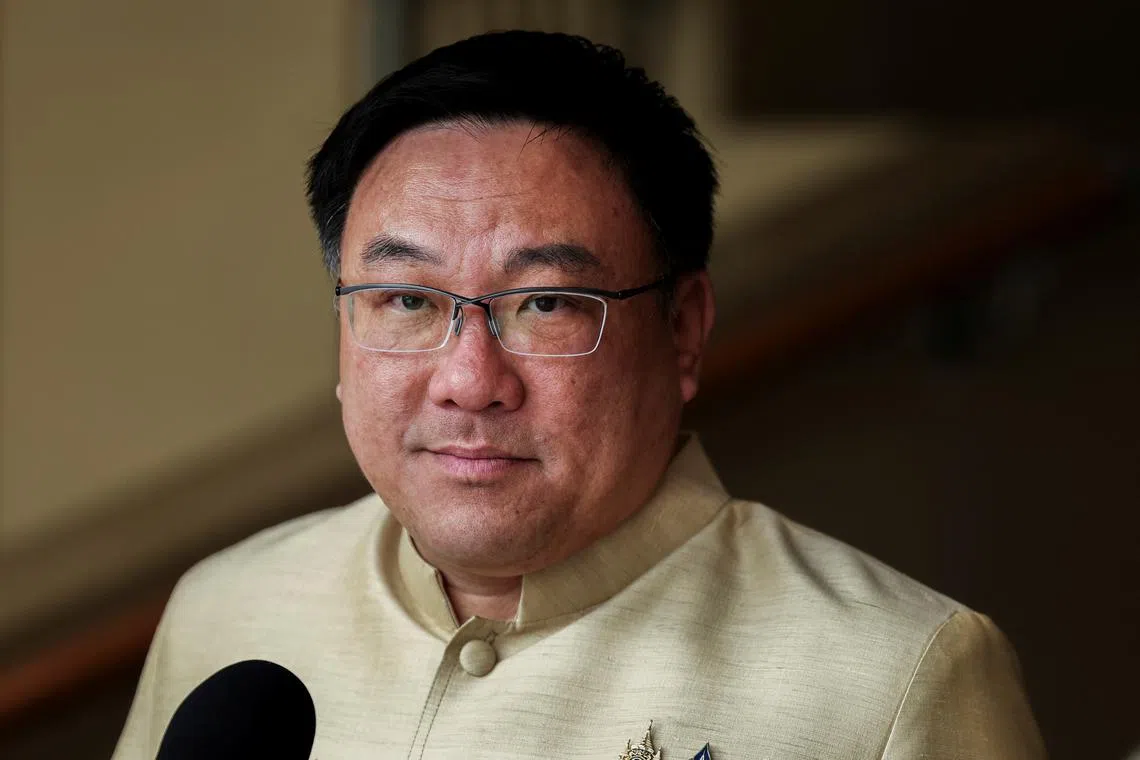 FILE PHOTO: Thailand's Deputy Finance Minister Julapun Amornvivat looks on as he speaks to media after a cabinet meeting at the Government House, in Bangkok, Thailand, July 8, 2025. REUTERS/Chalinee Thirasupa/File Photo