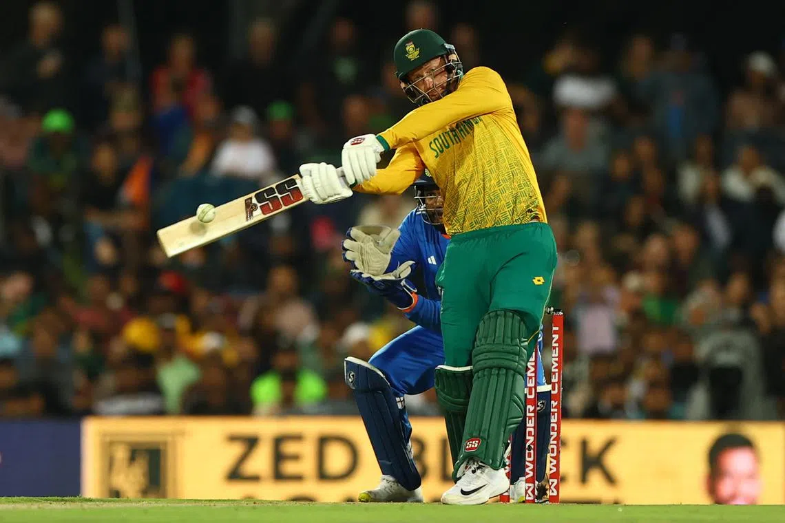 Cricket - Third T20 International - South Africa v India - Centurion Park, Centurion, South Africa - November 13, 2024 South Africa's Heinrich Klaasen hits a six REUTERS/James Oatway/File Photo