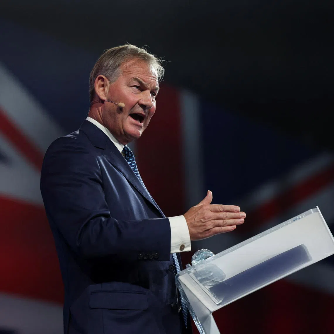 Rupert Lowe speaks during Britain's Reform UK party's national conference in Birmingham, Britain, September 20, 2024. REUTERS/Hollie Adams/File Photo