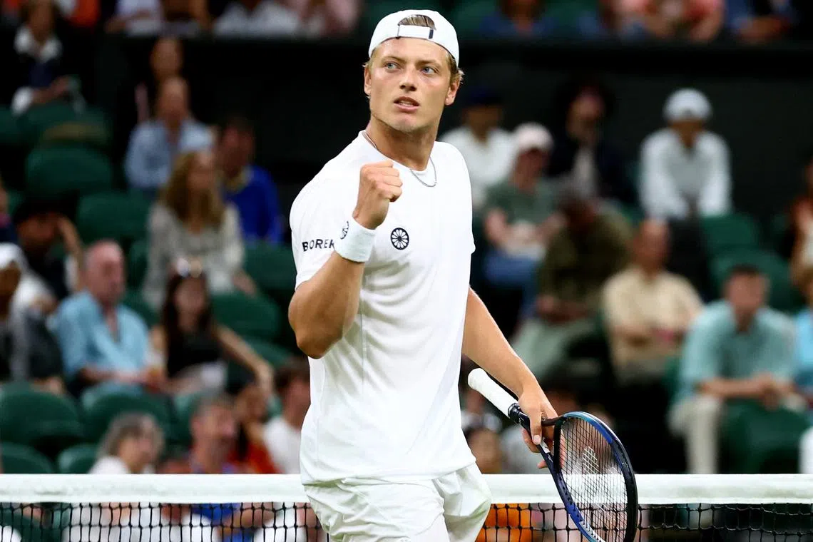 FILE PHOTO: Tennis - Wimbledon - All England Lawn Tennis and Croquet Club, London, Britain - July 3, 2022 Netherlands' Tim van Rijthoven reacts during his fourth round match against Serbia's Novak Djokovic REUTERS/Hannah Mckay/File Photo