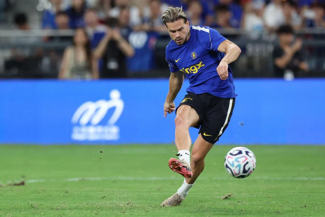 Chelsea’s Mykhailo Mudryk attends a training session ahead of their football match against Juventus at Kai Tak Stadium in Hong Kong on Aug 4.