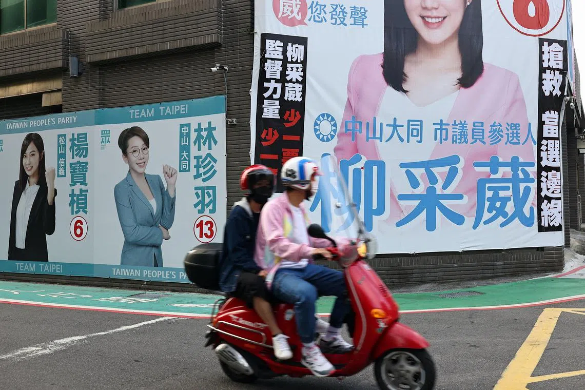 Election posters can be seen on the streets in Taipei, Taiwan. 