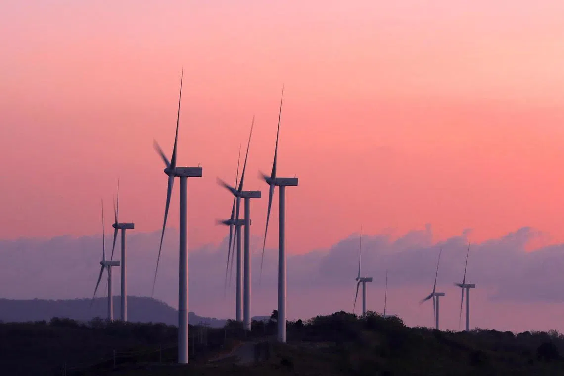 Wind turbines of the Sidrap Wind Farm during in Sindereng Rappang regency, South Sulawesi. The Sidrap wind farm is the first in Indonesia and the largest in the region, with 30 wind turbines on the farm and a capacity of 75MW. 