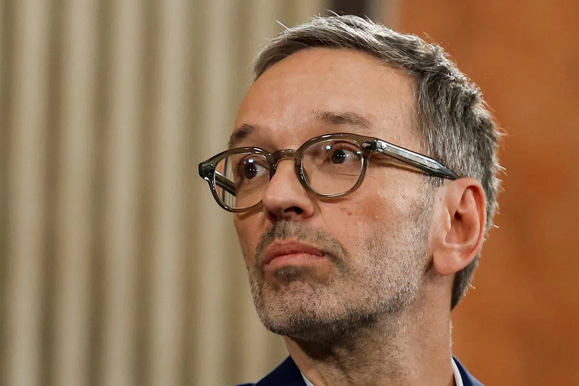 Head of Freedom Party (FPOe) Herbert Kickl attends a television debate, after the first exit polls during the general election, in Vienna, Austria, September 29, 2024. REUTERS/Lisa Leutner
