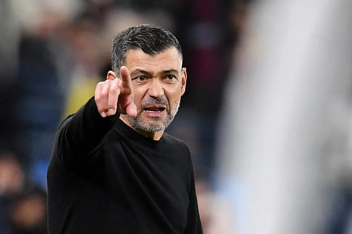 FILE PHOTO: Soccer Football - Italian Super Cup - Semi Final - Juventus v AC Milan - Al Awwal Park, Riyadh, Saudi Arabia - January 3, 2025 AC Milan coach Sergio Conceicao reacts REUTERS/Jennifer Lorenzini/File Photo