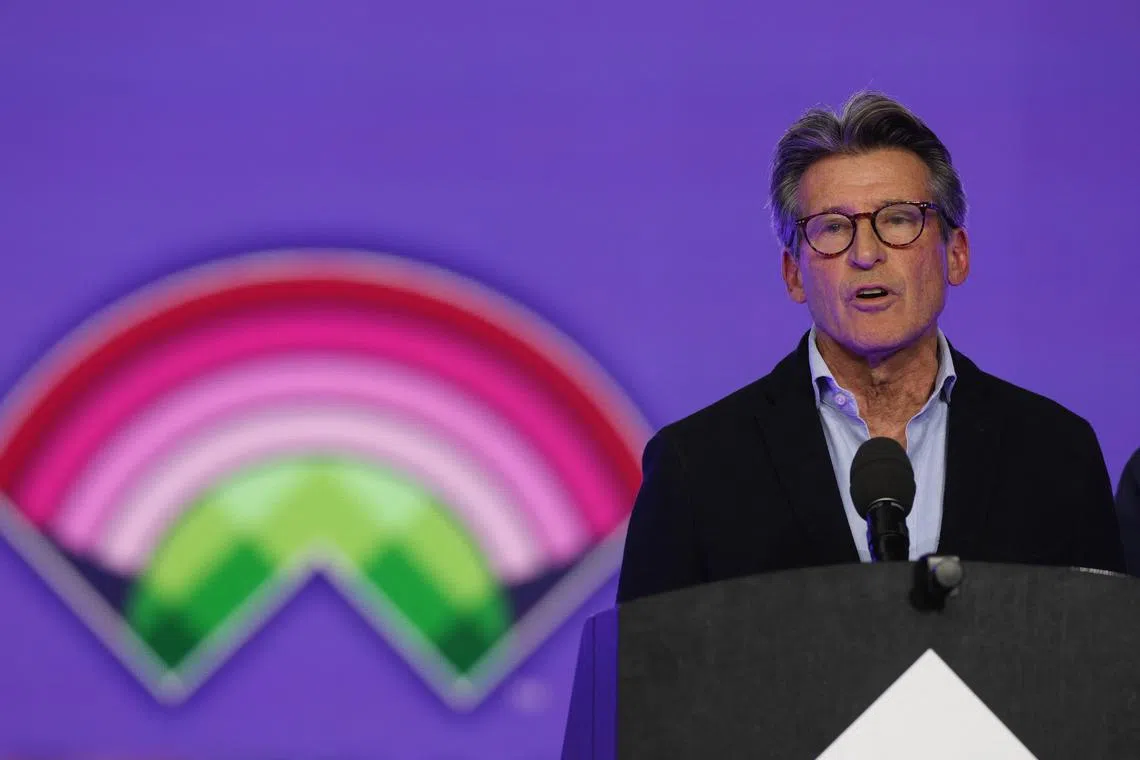 FILE PHOTO: Athletics - World Athletics Indoor Championships - Commonwealth Arena, Glasgow, Scotland, Britain - March 1, 2024 World Athletics President Sebastian Coe gives a speech ahead of the afternoon session REUTERS/Paul Childs/File Photo