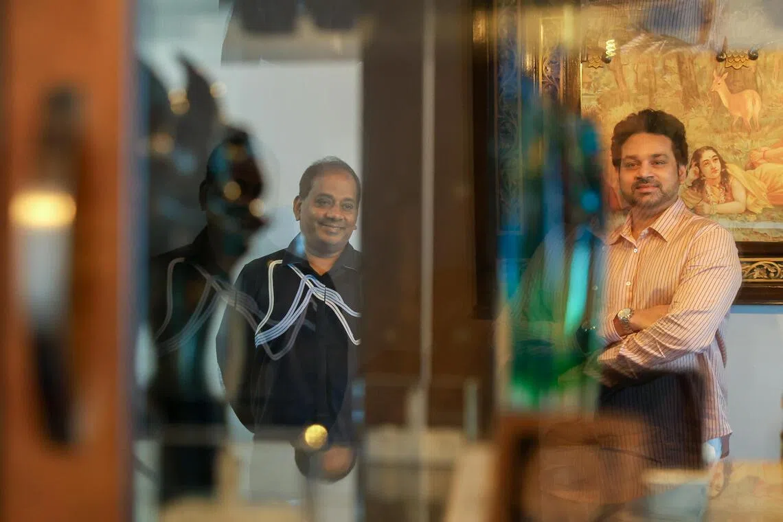 Apsaras Dance Company’s artistic director Aravinth Kumarasamy (left) and associate creative director and choreographer Mohanapriyan Thavarajah in the Apsaras Dance Company office in Goodman Arts Centre on July 1.