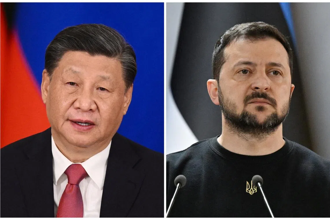 Ukrainian President Volodymyr Zelensky (left) hoped the call with Chinese leader Xi Jinping would give impetus to relations with Beijing.