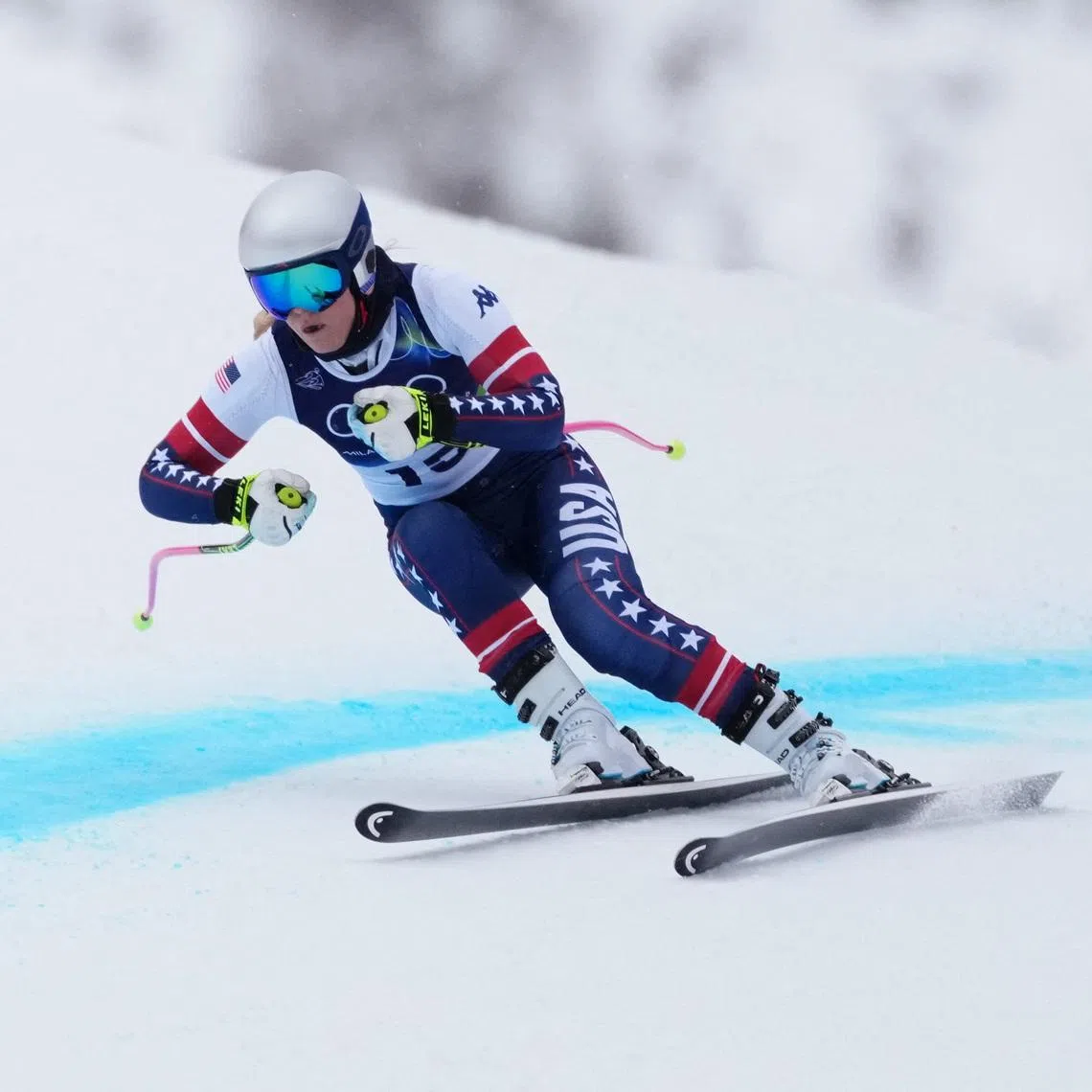 Milano Cortina 2026 Olympics - Alpine Skiing - Women's Downhill 3rd Official Training - Tofane Alpine Skiing Centre, Belluno, Italy - February 07, 2026. Lindsey Vonn of United States in action REUTERS/Aleksandra Szmigiel