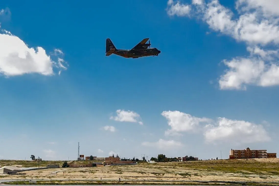 The RSAF’s C-130 transport aircraft taking off from King Abdullah II Air Base in Jordan for the airdrop.