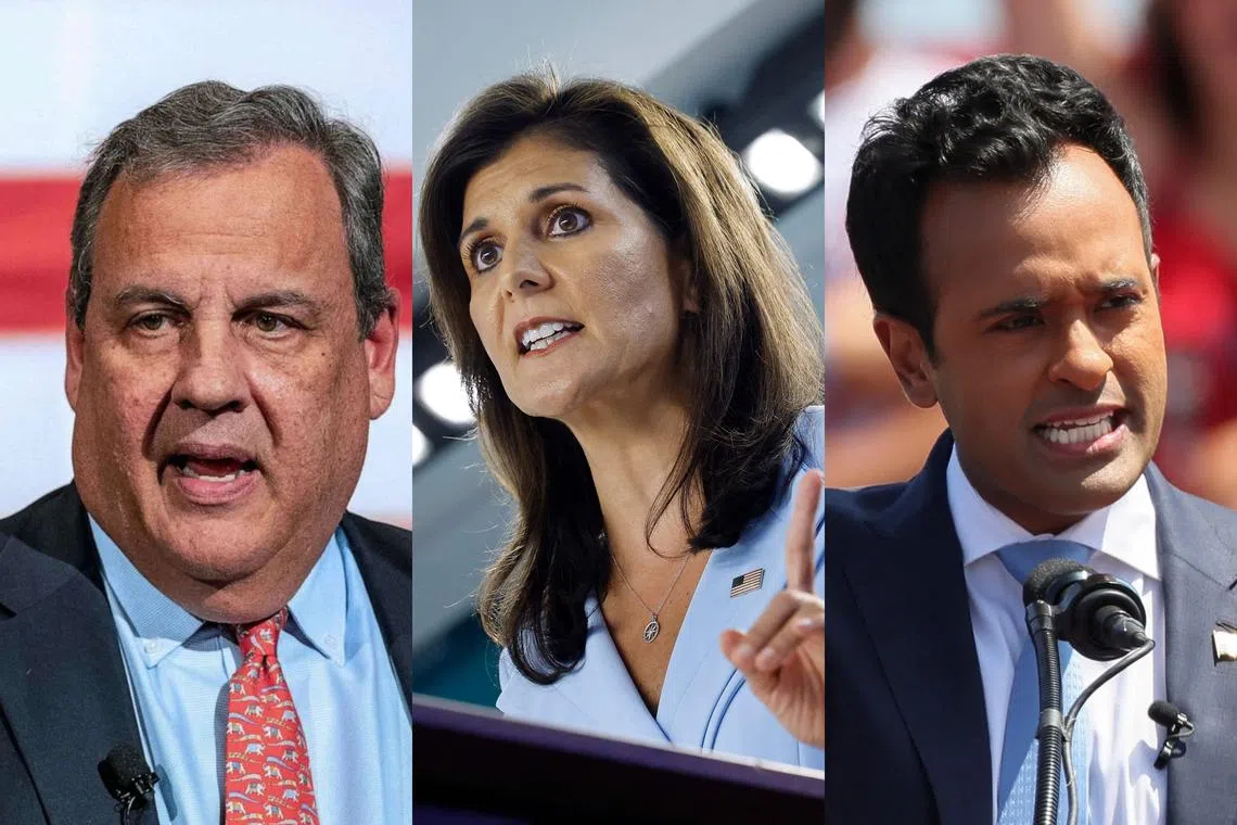 Court filings showed that the campaigns of US presidential candidates (from left) Chris Christie, Nikki Haley and Vivek Ramaswamy had been sent threatening text messages.