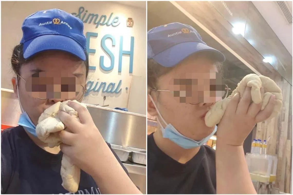 Images circulating on social media of an Auntie Anne's staff member in Malaysia kissing pretzel dough.
