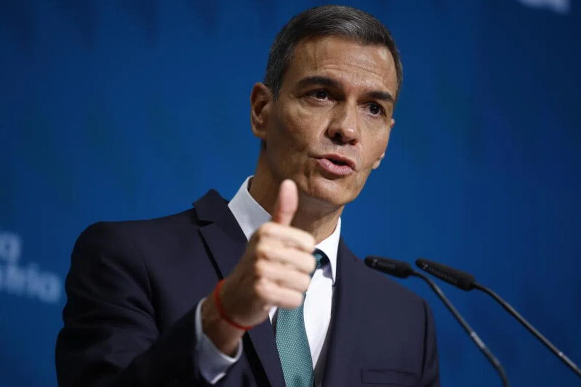 Spanish Prime Minister Pedro Sanchez said his government would ban military equipment sales or purchases with Israel.