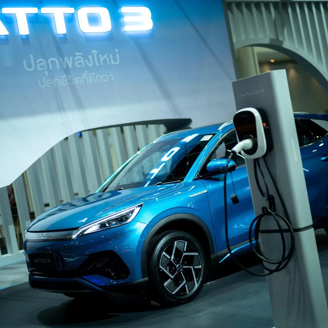 The BYD Atto 3 EV car is displayed at the 39 Thailand International Motor Expo, in Bangkok, Thailand, November 30, 2022. REUTERS/Athit Perawongmetha