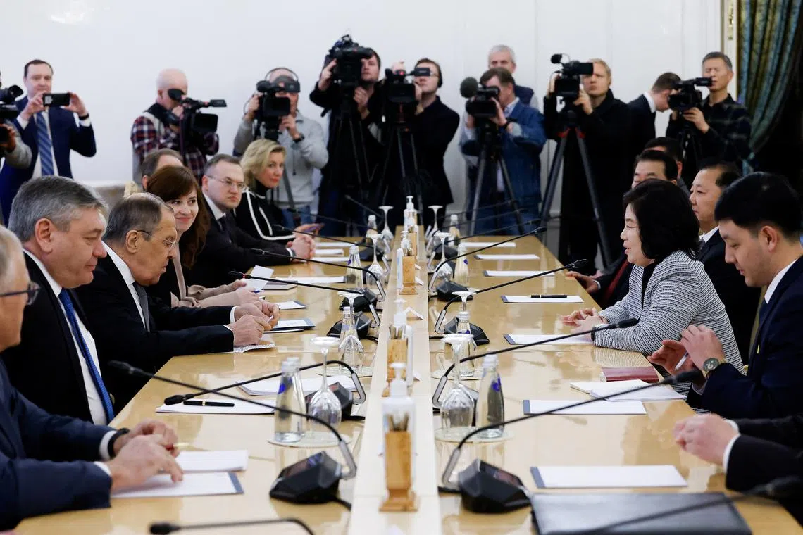 FILE PHOTO: Russian Foreign Minister Sergei Lavrov meets with his North Korean counterpart Choe Son Hui, in Moscow, Russia, January 16, 2024. REUTERS/Maxim Shemetov/Pool/File Photo